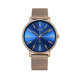 LIGE Womens Luxury Watch, Blue Face, Stainless Steel Mesh Band, 3 Bar