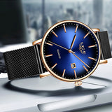 LIGE Womens Simple Elegance Watch, Sideview, Blue w Black