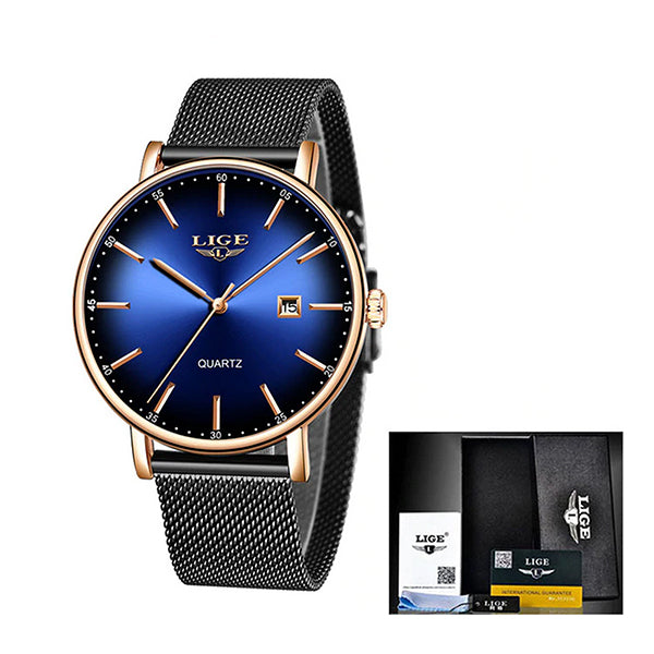 LIGE Womens Simple Elegance Watch, Packaging, Blue w Black