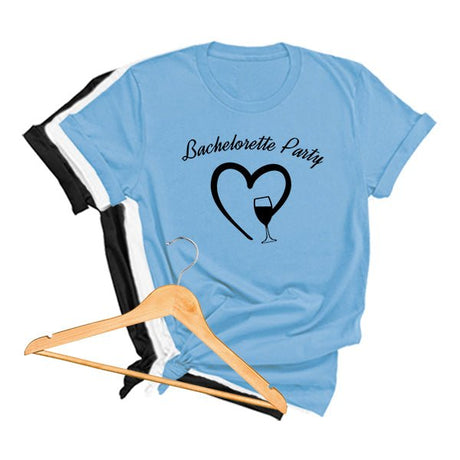 Bachelorette Party Bride And Bridesmaids Matching T Shirts, Bridesmaid Shirts, Bridemaids Tees, Bachelorette Party Shirts - Main; Light Blue