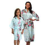 Light Blue Mommy and Me Robes, Floral, Satin Feel