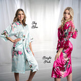 Satin Floral Bright Pink Robe with Light Blue Robe for Bridesmaid, Maid of Honor, Matron of Honor & Bride