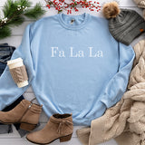 Light Blue Sweatshirt with White Falala print for the Christmas Holiday Season.  all SKUs