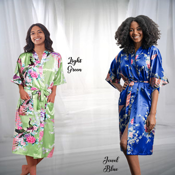 Satin Floral Light Green Robe and Royal Blue Robe for Bridesmaid, Maid of Honor, Bride etc.