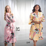 Satin Floral Light Pink Robe with Gold Robe for Bridesmaid, Maid of Honor, Matron of Honor & Bride