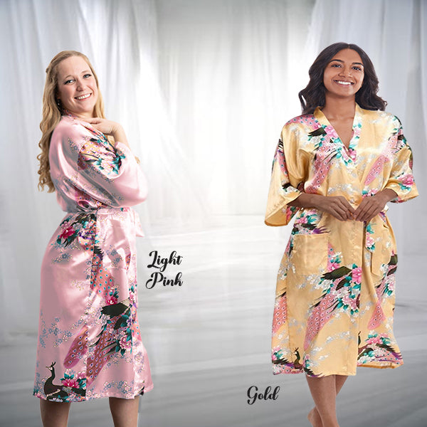 Floral Bridesmaid Robes - Satin - Getting Ready for Wedding - Bridesmaid Gifts - Light Pink Robe & Gold Robe - Womens Plus Sizes