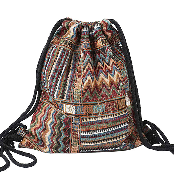 Lilyhood Boho Chic Fabric Drawstring Backpack with Ethnic Designs