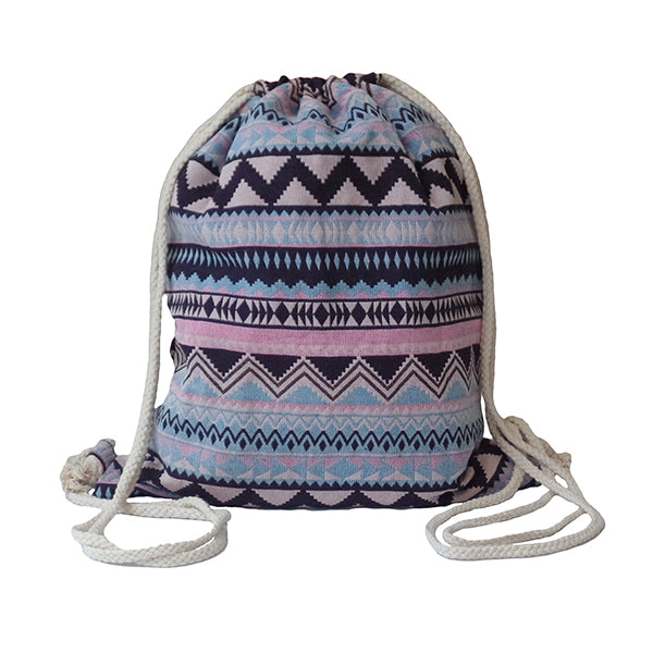 Lilyhood Womens Boho Chic Fabric Drawstring Backpack with Tribal Ethnic Designs, Women's, Pink