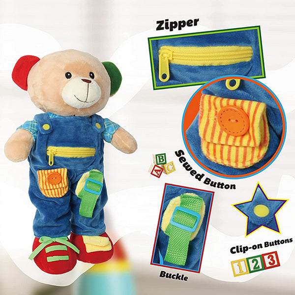 Linzy Educational Teddy Bear - Motor Development Skills toy - Preschooler - Several Closures - Main