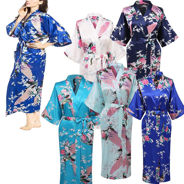 Elegant Long Floral Silk Kimono Womens Robe, Small to 3XL - Gifts Are Blue - 1, all SKUs