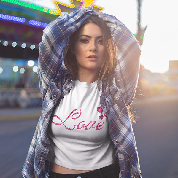 This love shirt design is made to order and can be ordered in standard print or glitter print.  Choose from 32 print colors and a wide array of sizes.  all SKUs