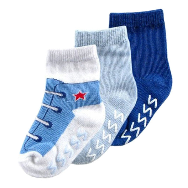 3 Pack Luvable Friends Anti-Slip Non-Skid Shoe Socks - Gifts Are Blue