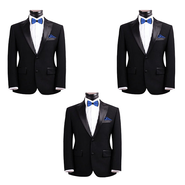Mens Blue and Black Formal Event Pre-Tied Bow Ties and Pocket Square ...