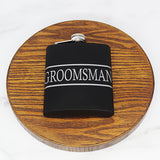 Groomsman Flask - Flat Lay - 7oz Black Matte Flask with Silver Lettering