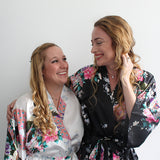 Floral Bridesmaid Robes Knee Length Robes Black and White Models