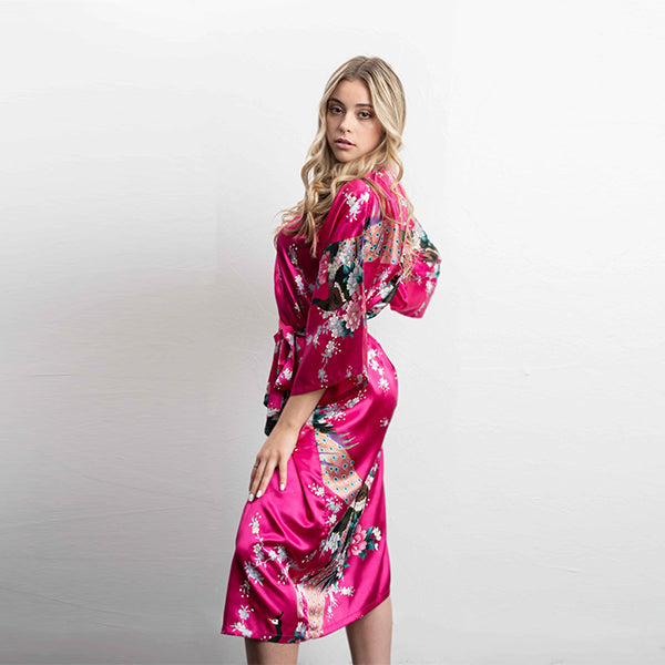 medium length robes bright pink side view
