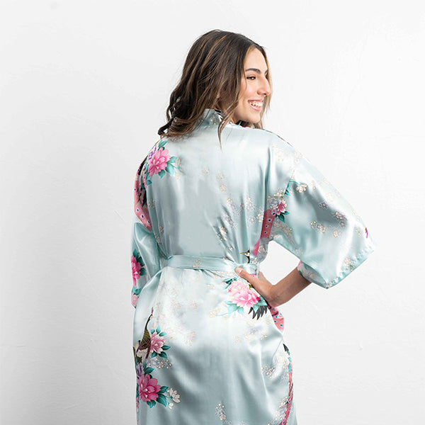 medium length robes sky blue back view