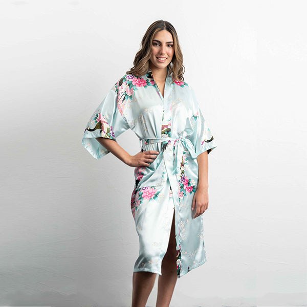 Light Blue Silk Kimono Womens Robe