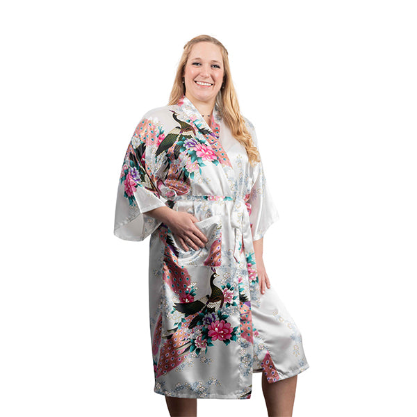 Floral Bride & Bridesmaid Robes, Womens & Child Sizes, Satin Feel, Mid-Length