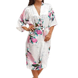 Medium Length Floral Womens Robe, White