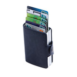 men navy blue rfid wallet cards out