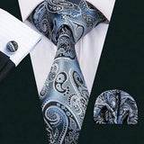 Mens Blue Neck Tie Pocket Square Cufflinks Gift Set 1510