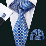 Mens Blue Neck Tie Pocket Square Cufflinks Gift Set 1518
