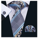 Mens Blue Neck Tie Pocket Square Cufflinks Gift Set 1641