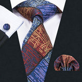 Mens Blue Neck Tie Pocket Square Cufflinks Gift Set 1687