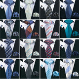Mens Blue Neck Tie Pocket Square Cufflinks Gift Set variety