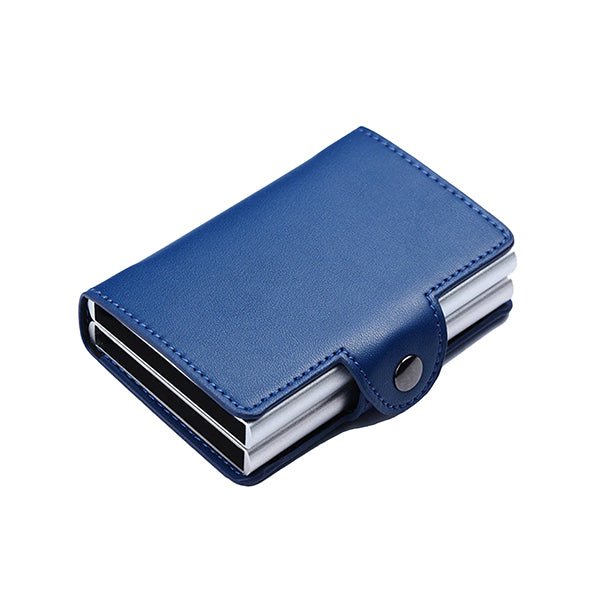 Wallet Color:blue Leather RFID Wallet with Double Aluminum Card Holder for Men and Women ...