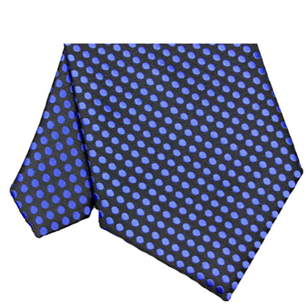 Mens Black With Blue Polka Dot Necktie, Wide Width - Gifts Are Blue - 2