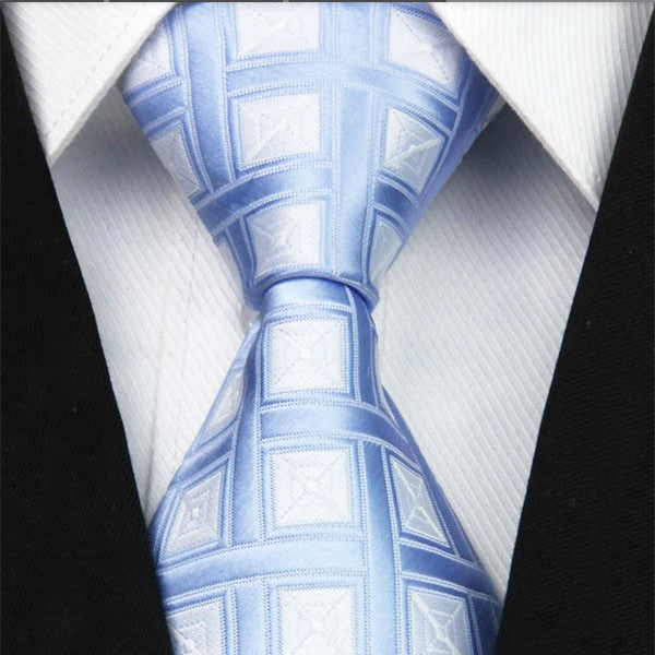 Mens Sky Blue Classic Plaid Tie, 4 Inches Wide Width - Gifts Are Blue - 1