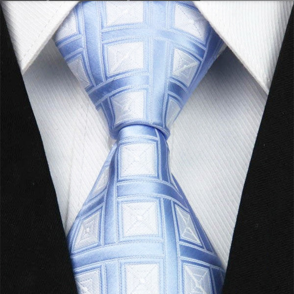 Mens Sky Blue Classic Plaid Tie, 4 Inches Wide Width – Gifts Are Blue