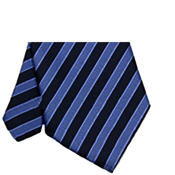 Mens Dark Blue with Light Blue Striped Necktie, Wide Width - Gifts Are Blue - 2