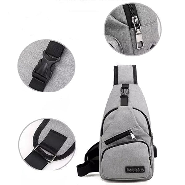 Mens Sling Pack, Mens Crossbody Bag with USB Cord Multiple Zippers, Details 3; All SKUs