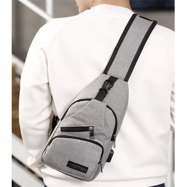 Mens Sling Pack, Mens Crossbody Bag with USB Cord Multiple Zippers, Lifestyle; Gray