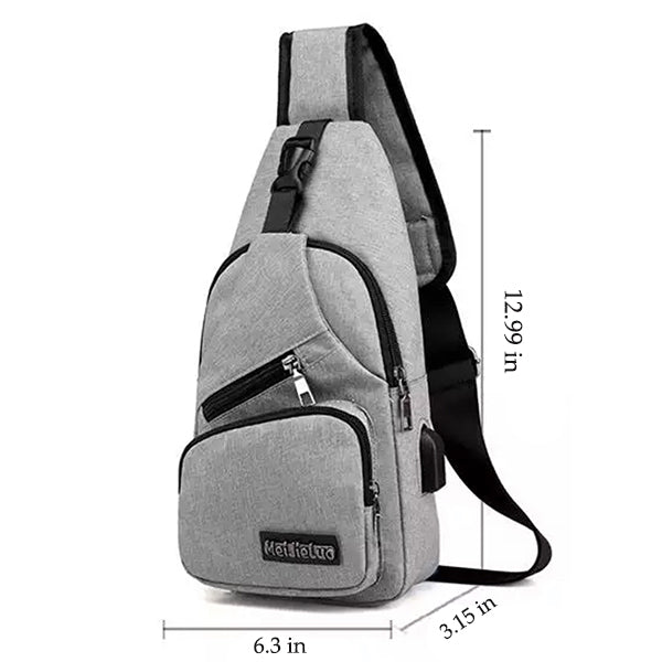 Mens Sling Pack, Mens Crossbody Bag with USB Cord Multiple Zippers, Measurements; All SKUs
