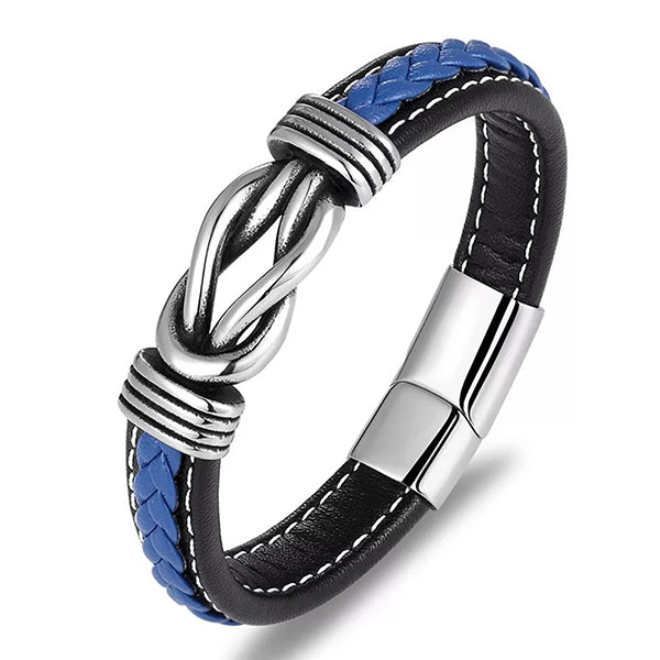 Mens Fashion Leather Bracelet with Stainless Steel - Blue - Gifts for Him - Vintage Style - Main