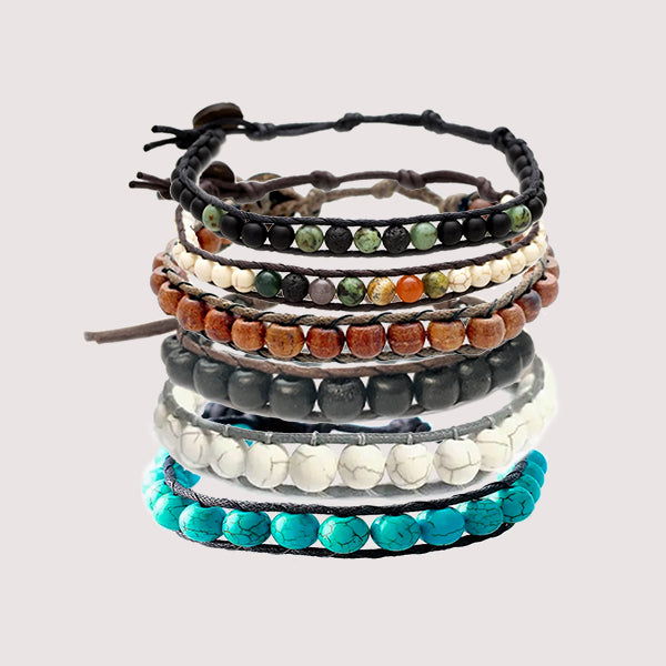 Mens Handmade Natural Stones Bracelet with Adjustable Cord - Variety Bracelet Styles- all SKUs