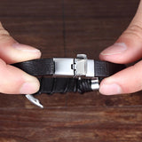 Mens Infinity Leather Bracelet with Stainless Steel - How to Use - Black