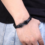 Mens Infinity Leather Bracelet with Stainless Steel - Model - Black
