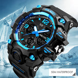 SKMEI Mens Military Waterproof Dual Display Watch with Gift Box, 50M, Blue