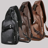 Mens Crossbody Bag with USB Charging Plug & Interface - Versatile Sling Bag - Split Leather