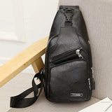 Mens Crossbody Bag with USB Charging Plug & Interface - Versatile Split Leather Sling Bag - Alt View- Black