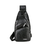 Mens Crossbody Bag with USB Charging Plug & Interface - Versatile Split Leather Sling Bag - Main - Black