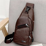 Mens Crossbody Bag with USB Charging Plug & Interface - Versatile Split Leather Sling Bag - Alt view - Dark Brown