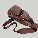 Mens Crossbody Bag with USB Charging Plug & Interface - Versatile Split Leather Sling Bag - Flat - Dark Brown