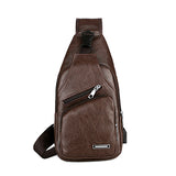 Mens Crossbody Bag with USB Charging Plug & Interface - Versatile Split Leather Sling Bag - Main - Dark Brown