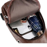 Mens Crossbody Bag with USB Charging Plug & Interface - Versatile Split Leather Sling Bag - Main Compartment- all SKUs